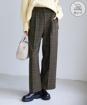 チェック&無地アソート 裏起毛ワイドパンツ/防シワ・リンクコーデ