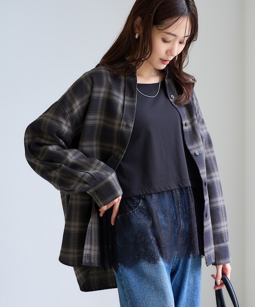 【WEB限定カラー】ロゴ刺繍チェックネルシャツ/2WAY
