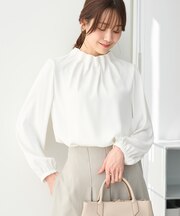 とろみ合繊スタンドフリルブラウス/通勤・お仕事