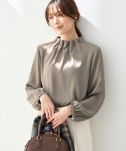 とろみ合繊スタンドフリルブラウス/通勤・お仕事