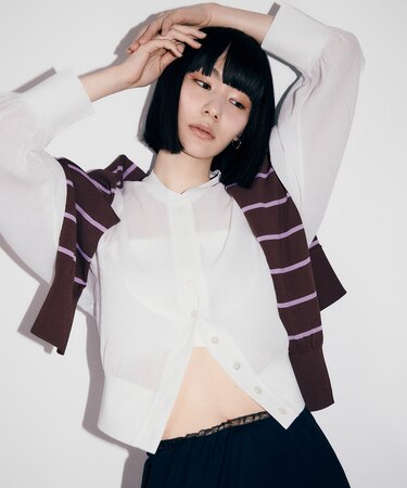 【WEB限定】メニーボタンリップルシアーカーディガン