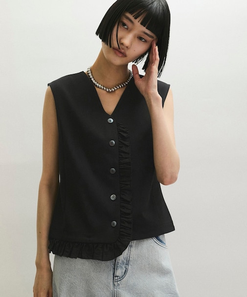 【WEB限定】・【定番】ラッフルコンビスリーブレストップス
