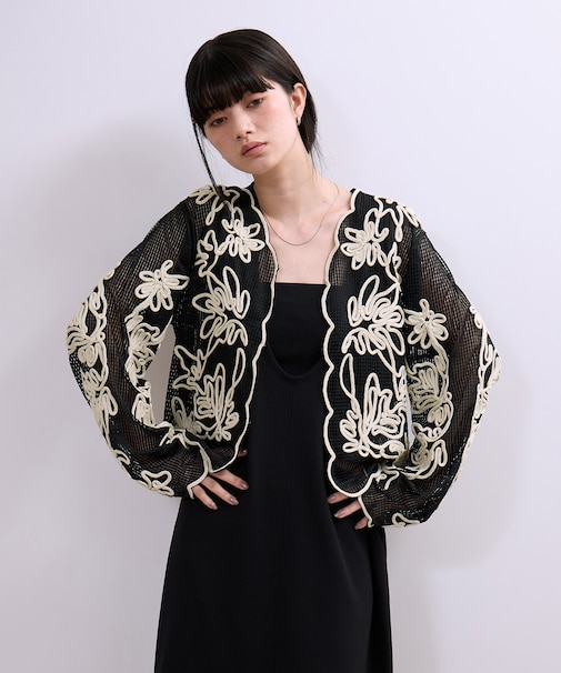 【WEB限定】メッシュエンブロイダリーカーディガン