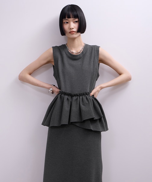 【WEB限定】ペプラムロングワンピース