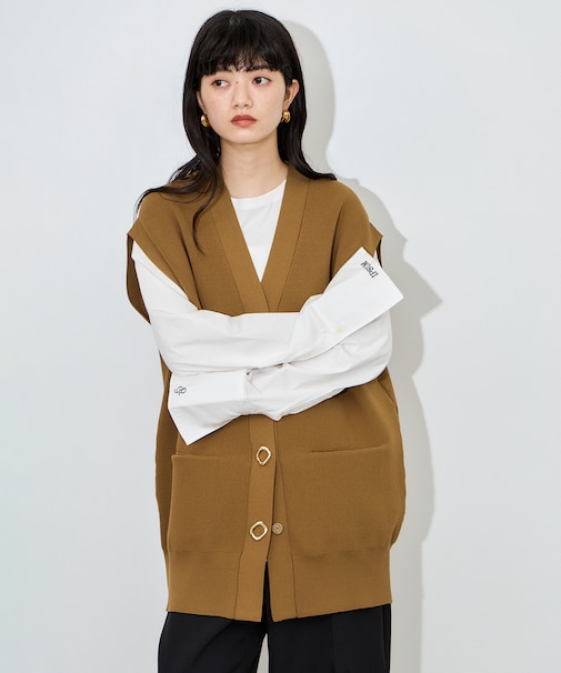【サステナブル】・【定番】ミドルニットジレ