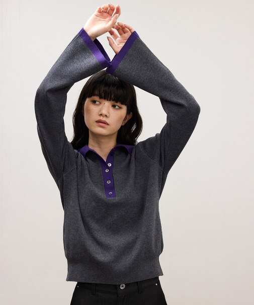 【WEB限定】・【定番】バイカラーポロニットプルオーバー