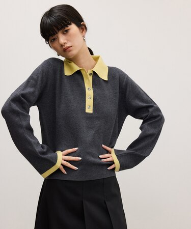 【WEB限定】・【定番】バイカラーポロニットプルオーバー