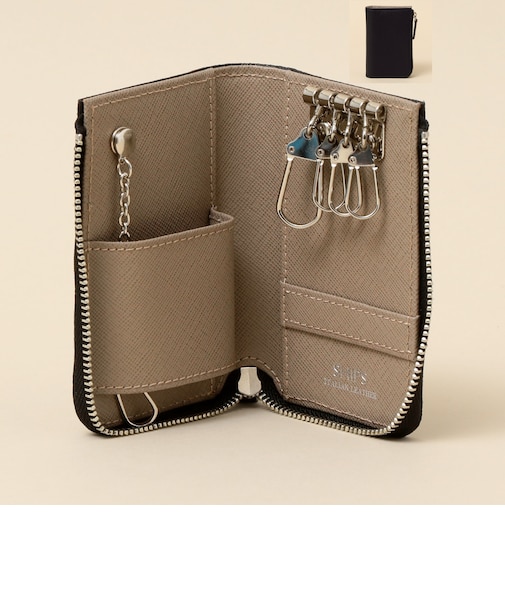 【WEB限定】SHIPS: 【SAFFIANO LEATHER】 2トーン キーケース