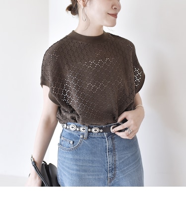 【WEB限定】〈手洗い可能〉アイレット クルーネック プルオーバー