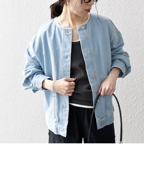 ノーカラー デニム ブルゾン［SHIPS any DENIM］