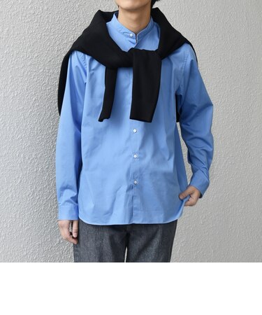 〈洗濯機可能〉ストライプ / ソリッド リラックス バンドカラー シャツ 26AW◇