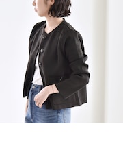 quaranciel:〈手洗い可能〉ノーカラー クラシカル ジャケット カーディガン