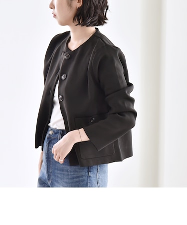 quaranciel:〈手洗い可能〉ノーカラー クラシカル ジャケット カーディガン