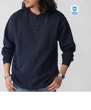 【WEB限定】SHIPS:〈抗菌・防臭〉ワンポイントロゴ バーズアイ ヘンリーネック 長袖 Tシャツ