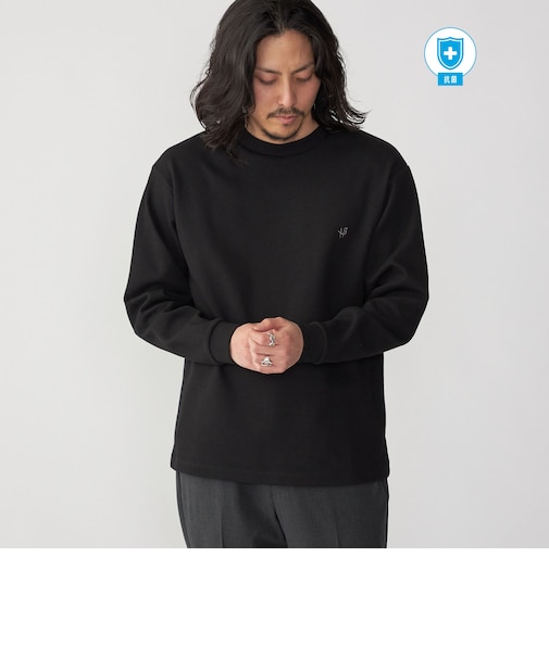【WEB限定】SHIPS:〈抗菌・防臭〉ワンポイント ロゴ バーズアイ クルーネック 長袖 Tシャツ