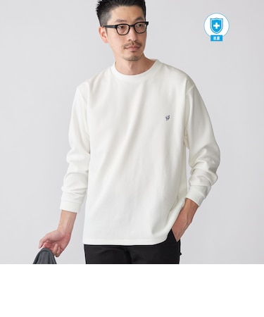 【WEB限定】SHIPS:〈抗菌・防臭〉ワンポイント ロゴ バーズアイ クルーネック 長袖 Tシャツ