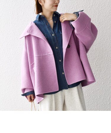 【WEB限定】リバー スタンドカラー ポンチョ ショート コート