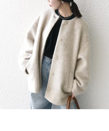 シャギー ノーカラー コクーン コート