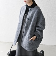 シャギー ノーカラー コクーン コート
