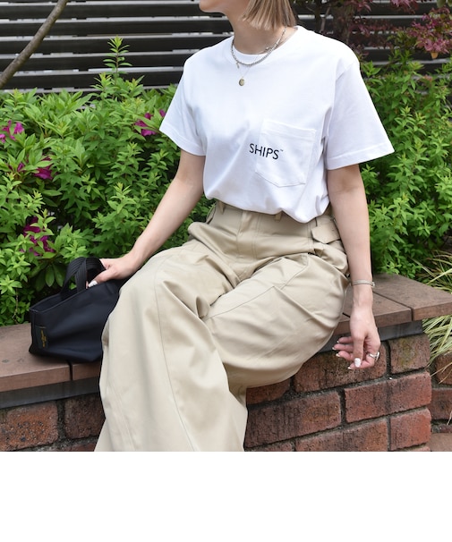 【WEB限定】SHIPS: SHIPSロゴ プリント ポケット Tシャツ