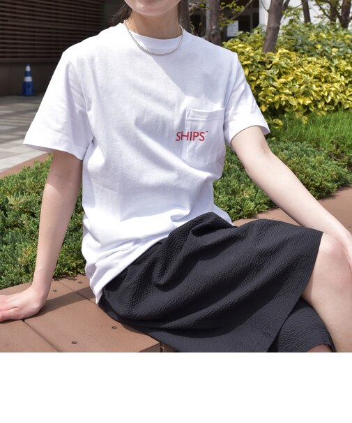 【WEB限定】SHIPS: SHIPSロゴ プリント ポケット Tシャツ