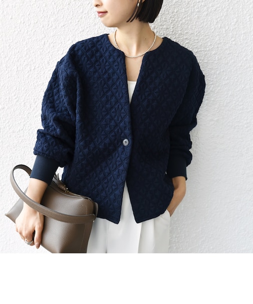【WEB限定】〈手洗い可能〉キルティング ジャカード カーディガン