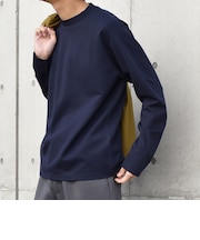 デザイン リブ ハイゲージ ポンチ クルーネック Tシャツ (ロンT)◆