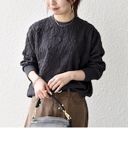 〈手洗い可能〉ジャカード バンピー クルーネック プルオーバー