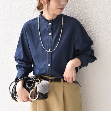 【WEB限定】〈洗濯機可能〉フリルネック デニム シャツ◆