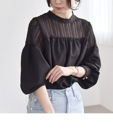 quaranciel:〈手洗い可能〉ラッセル レース フィブリル ブラウス