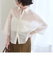 quaranciel:〈手洗い可能〉シアー ストライプ ボーダー ビッグ シャツ