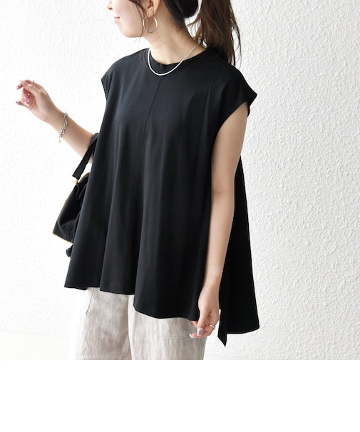 〈接触冷感/汗染み防止加工/洗濯機可能〉Aライン フレンチスリーブ TEE