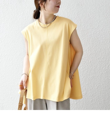 〈接触冷感/汗染み防止加工/洗濯機可能〉Aライン フレンチスリーブ TEE