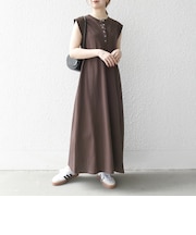 〈抗菌防臭/洗濯機可能〉USAコットン ヘンリーネック Aライン ワンピース