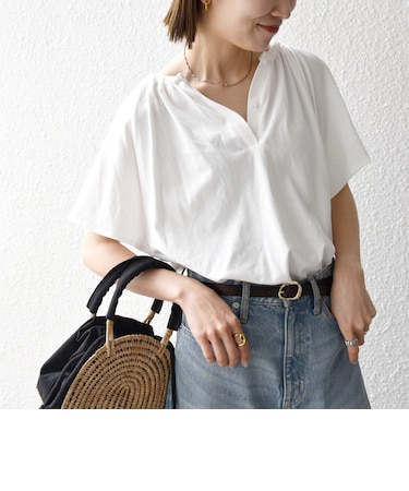 SHIPS any:〈UVカット/接触冷感/吸水速乾/洗濯機可能〉USAコットン フレア TEE