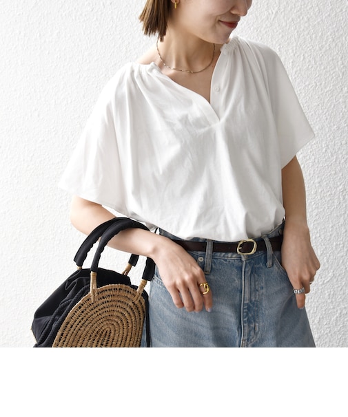 SHIPS any:〈UVカット/接触冷感/吸水速乾/洗濯機可能〉USAコットン フレア TEE