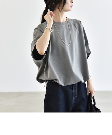 〈洗濯機可能〉ライト ポンチ ハーフスリーブ ドロスト ルーズ TEE