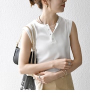 SHIPS any:〈洗濯機可能〉ワッフル ヘンリーネック 2WAY ノースリーブ TEE