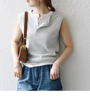 SHIPS any:〈洗濯機可能〉ワッフル ヘンリーネック 2WAY ノースリーブ TEE