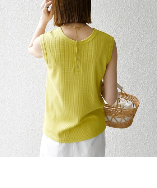 SHIPS any:〈洗濯機可能〉ワッフル ヘンリーネック 2WAY ノースリーブ TEE