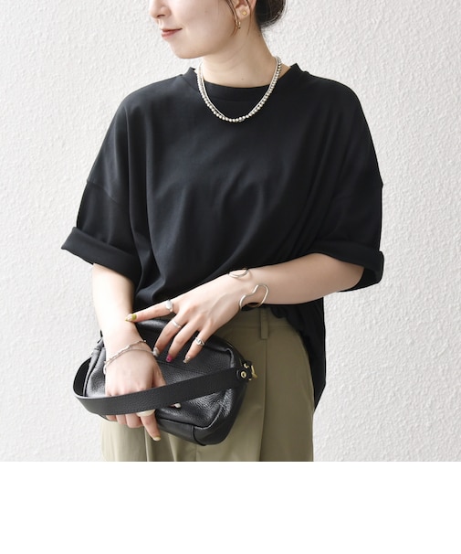 〈接触冷感/汗染み防止加工/洗濯機可能〉ラウンドヘム クルー ビッグ TEE