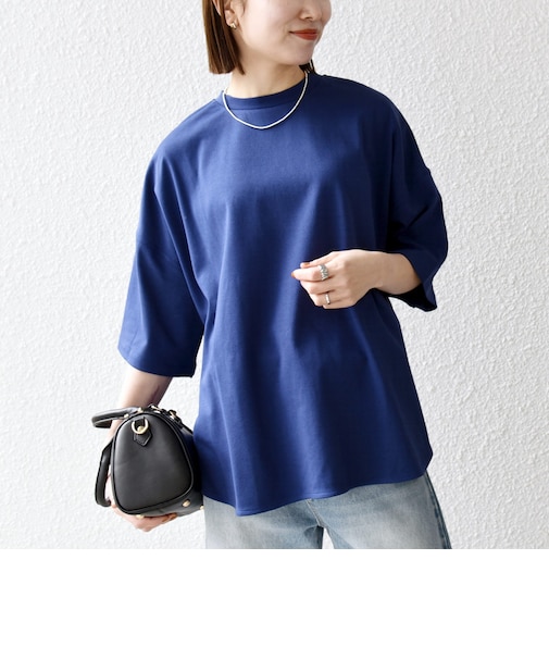 〈接触冷感/汗染み防止加工/洗濯機可能〉ラウンドヘム クルー ビッグ TEE