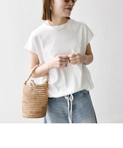 〈接触冷感/汗染み防止加工/洗濯機可能〉ドロスト フレンチスリーブ TEE