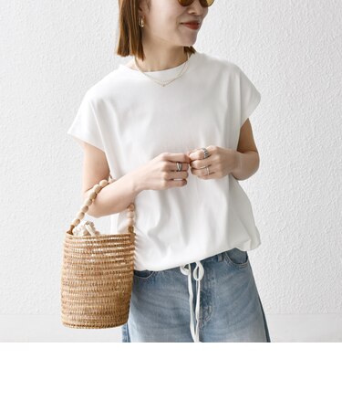 〈接触冷感/汗染み防止加工/洗濯機可能〉ドロスト フレンチスリーブ TEE