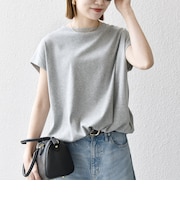 〈接触冷感/汗染み防止加工/洗濯機可能〉ドロスト フレンチスリーブ TEE