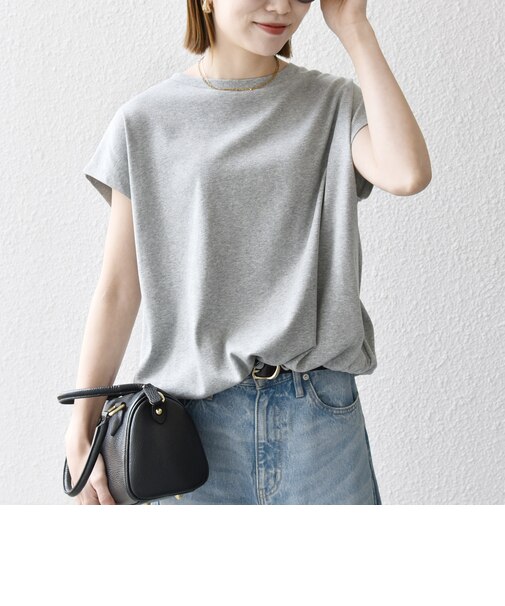 〈接触冷感/汗染み防止加工/洗濯機可能〉ドロスト フレンチスリーブ TEE