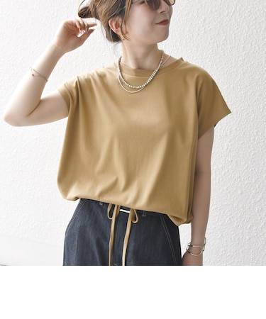 〈接触冷感/汗染み防止加工/洗濯機可能〉ドロスト フレンチスリーブ TEE