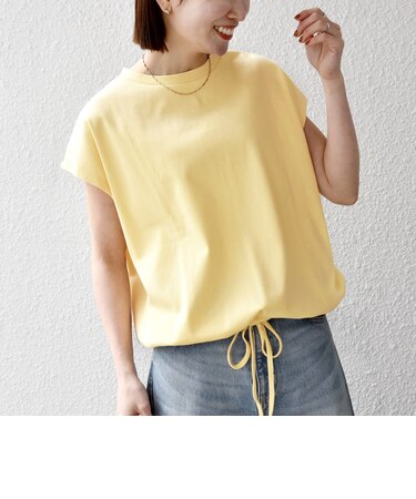 〈接触冷感/汗染み防止加工/洗濯機可能〉ドロスト フレンチスリーブ TEE