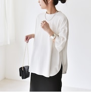 quaranciel:〈接触冷感/汗染み防止加工/洗濯機可能〉ラウンドヘム クルー ビッグ TEE