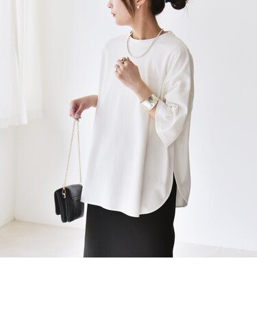 quaranciel:〈接触冷感/汗染み防止加工/洗濯機可能〉ラウンドヘム クルー ビッグ TEE